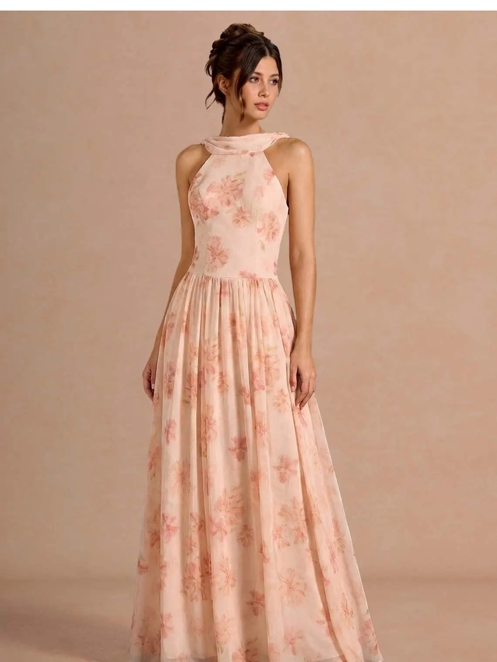 Azazie Bridesmaid Blush Pink Floral Halter Dress - Picture 4 of 6